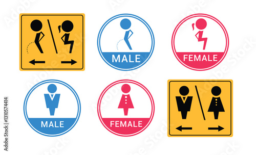 Toilet signage icon clipart set. Male and female restroom and washroom symbol clip art collection for public bathroom signboard vector illustration.
