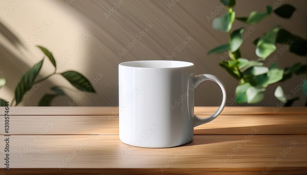 Minimalist White Mug Mockup on a Rustic Wooden Table, Set Amidst Neutral Tones and Soft Shadows, Evoking a Clean and Contemplative Mood. Minimalist White Mug Mockup on a Rustic Wooden Table, Set Amidst Neutral Tones and Soft Shadows, Evoking a Clean and Contemplative Mood.
