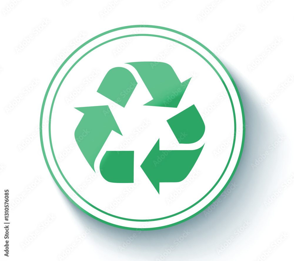 Recycle ecological sign icon clipart. Recycling symbol clip art in green double circle border with arrow cycle logotype global conservation graphic design vector illustration.
Recycle ecological sign icon clipart. Recycling symbol clip art in green double circle border with arrow cycle logotype global conservation graphic design vector illustration.