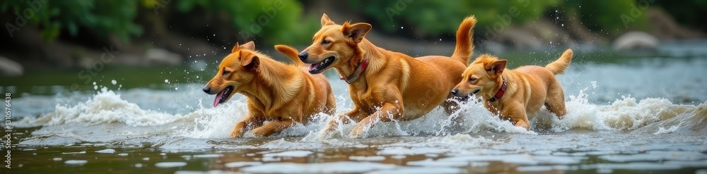 Brown dogs frolic, tumbling in shallow river current , wet, brown dog, shallow Brown dogs frolic, tumbling in shallow river current , wet, brown dog, shallow