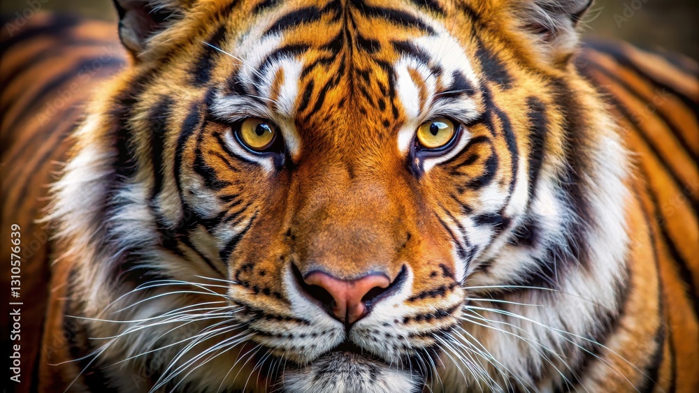 Close-up shot of a tiger's face with intense gaze Close-up shot of a tiger's face with intense gaze