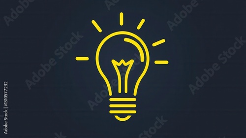 Minimalist glowing light bulb icon with bright yellow highlights in a clean design for creative projects and ideas presentation