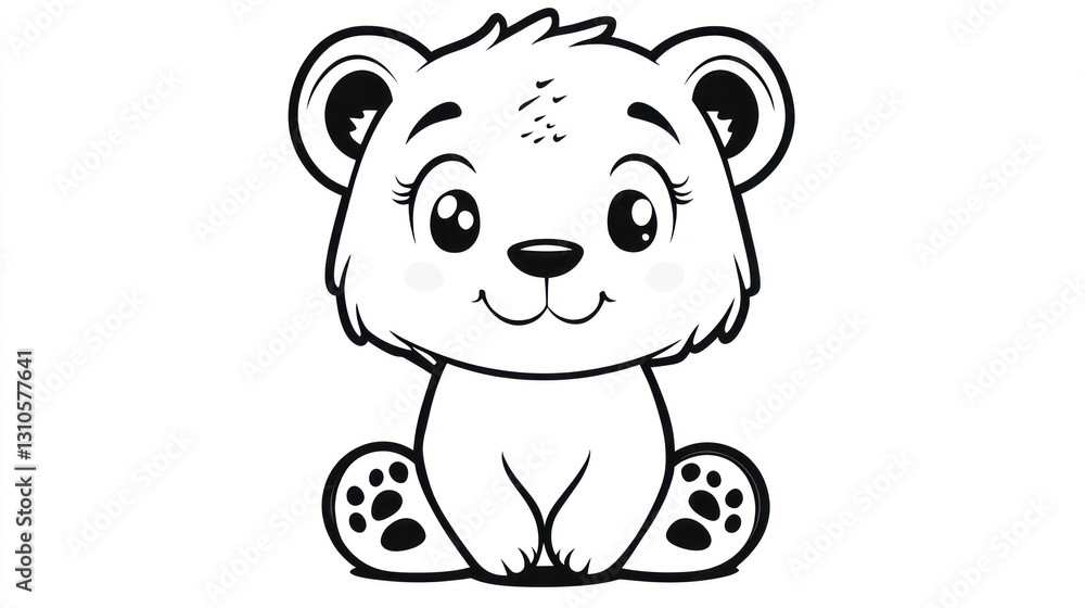 Fototapeta premium Adorable sitting polar bear illustration with big eyes and a friendly smile
