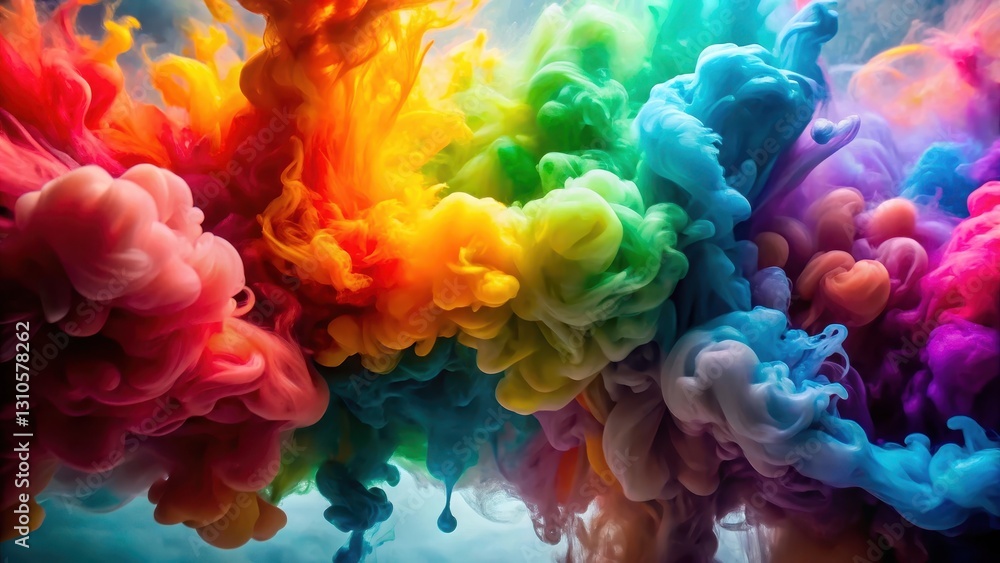 Fototapeta premium Clouds of bright colorful ink mixing in water, water art, ink mixture, water art