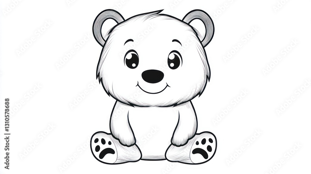 Naklejka premium An Adorable Sitting Cartoon Bear Drawn In Black And White