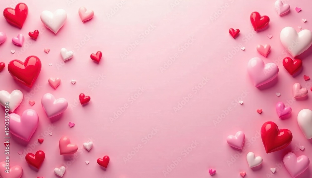 Scattered hearts, various sizes and shades of red, pink, and white on a soft pink background , hearts design, white hearts, romantic pattern Scattered hearts, various sizes and shades of red, pink, and white on a soft pink background , hearts design, white hearts, romantic pattern