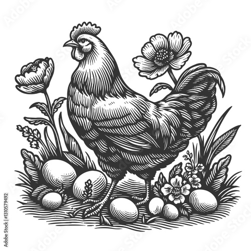 Hen with Eggs vector illustration