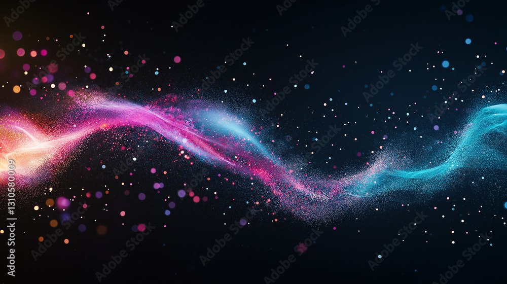 Fototapeta premium Cosmic Flow: A vibrant display of swirling particles, creating a dynamic and ethereal abstract design of energy, light and movement.