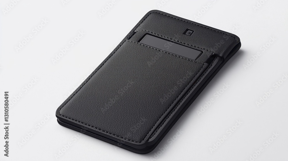 Sleek black leather case designed for digital finance products isolated on a clean white background for professional appeal Sleek black leather case designed for digital finance products isolated on a clean white background for professional appeal