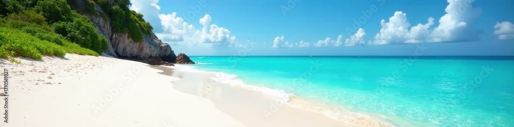 White sand meets turquoise sea under a cloudless sky Peaceful summer escape , peaceful, calm White sand meets turquoise sea under a cloudless sky Peaceful summer escape , peaceful, calm