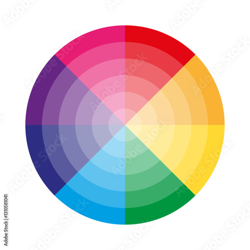 Bright color wheel. Vibrant hue spectrum. Artistic pigment chart. Vector gradient circle.