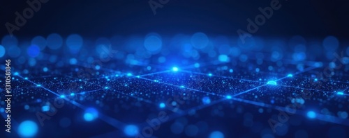 Abstract blue grid, glowing dots & squares Futuristic digital tech texture , reality, space, science