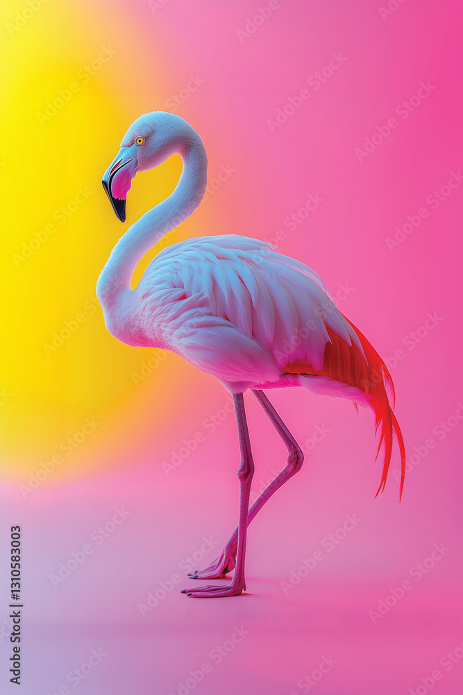 Fototapeta premium Pink Flamingo with Vibrant Background