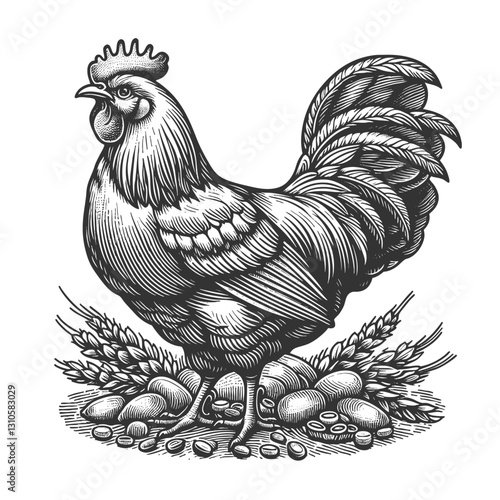 Rooster on Farm vector illustration