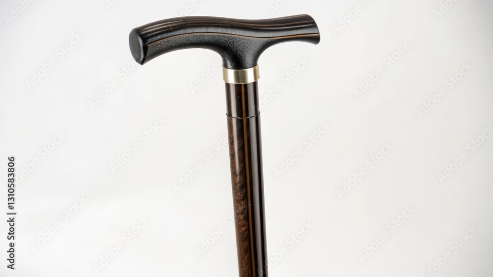 Dark-Wood T-Handle Cane on White Background Dark-Wood T-Handle Cane on White Background