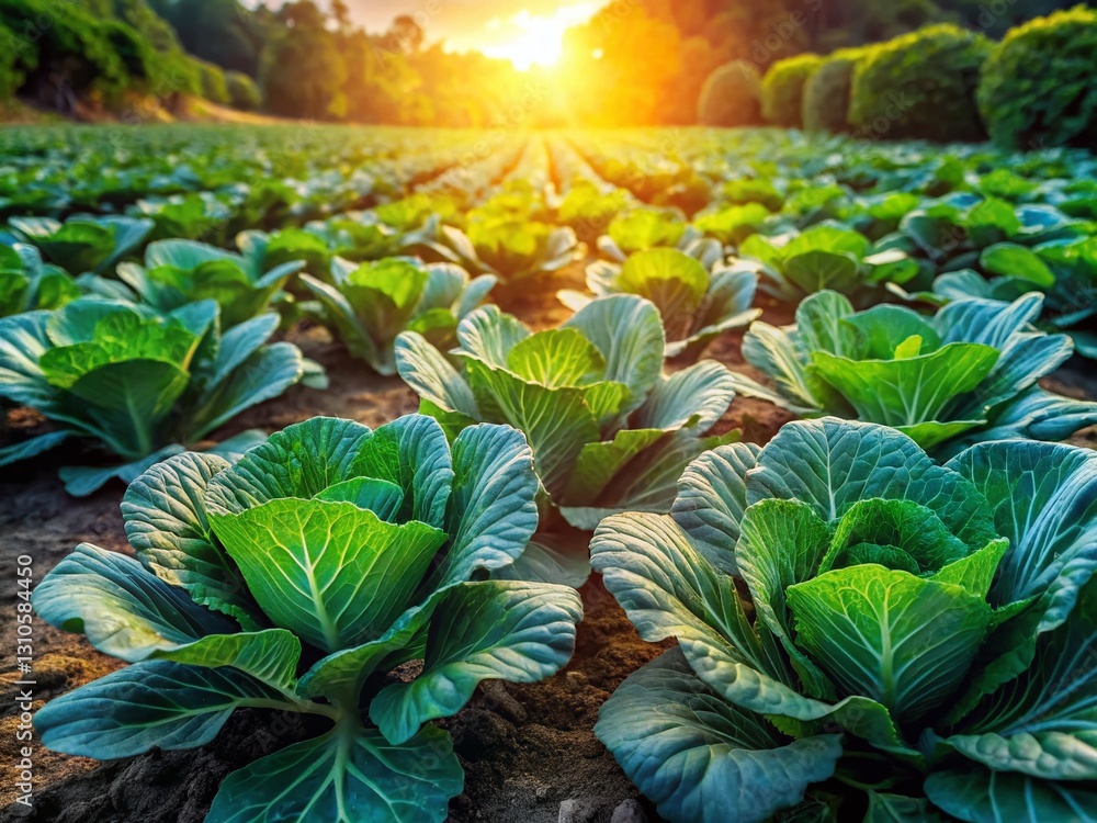 Obraz premium Lush Collard Greens: Abundant Cabbage Plot in Northern Thailand