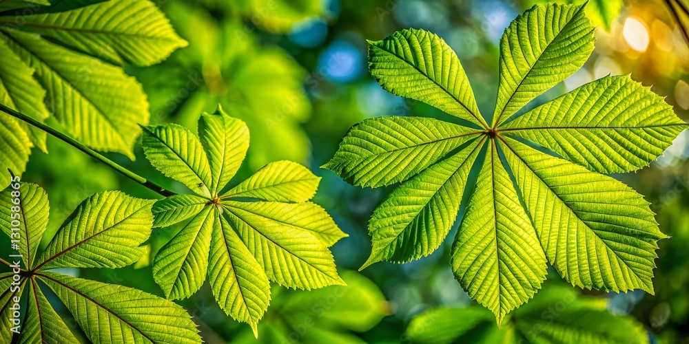 Lush Green Horse Chestnut Leaves with Ample Copy Space - Perfect for Nature Designs Lush Green Horse Chestnut Leaves with Ample Copy Space - Perfect for Nature Designs