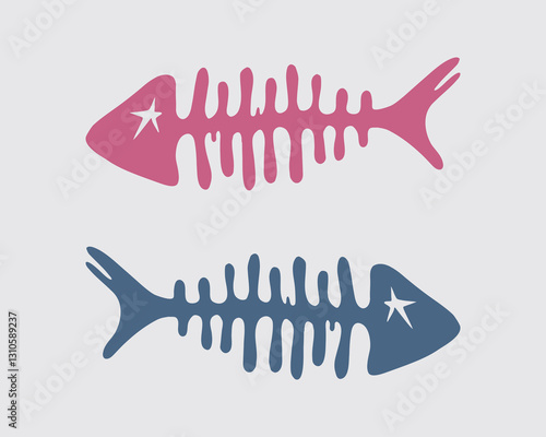 Fish spines clip art illustration vector template element sticker print art editable