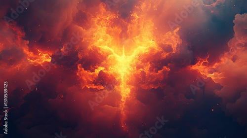 Wallpaper Mural Fiery Phoenix Ascending Through Cosmic Clouds Torontodigital.ca