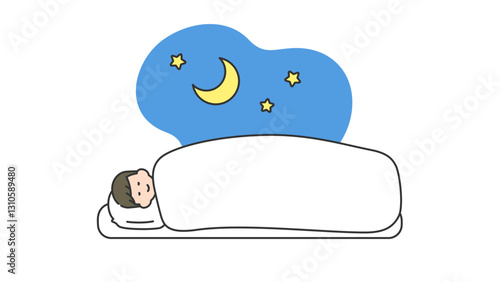 睡眠：布団で横になって眠る男性