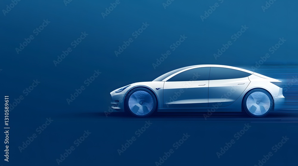 Fototapeta premium White car on blue background