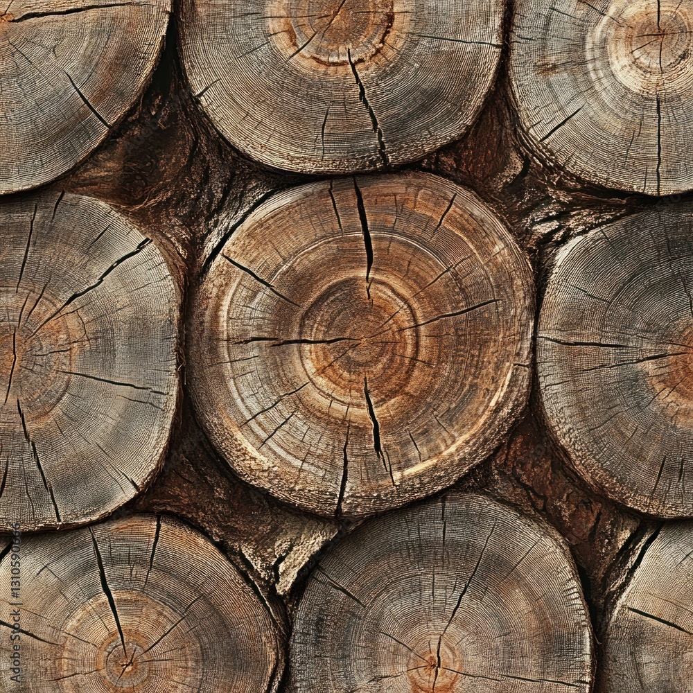 Close-up of stacked wood slices showing concentric rings and textures. Close-up of stacked wood slices showing concentric rings and textures.