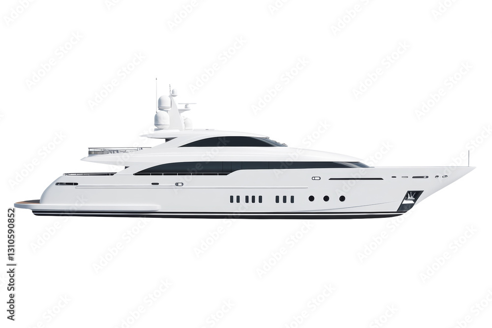 Large white boat with a blue stripe on the side, isolated Large white boat with a blue stripe on the side, isolated