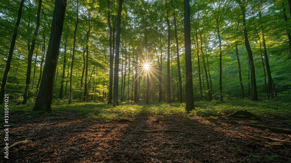 Obraz premium Sunlight filters through forest canopy (1)