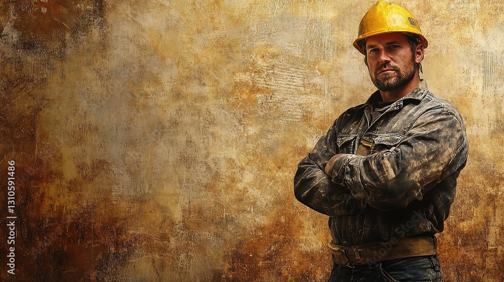 Grunge Texture Background with Worker in Hard Hat and Uniform Grunge Texture Background with Worker in Hard Hat and Uniform