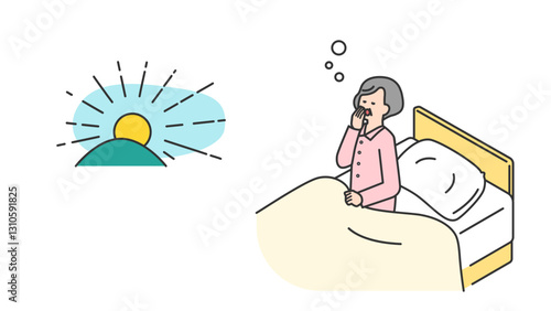 睡眠：朝、寝不足で目覚めるシニア女性