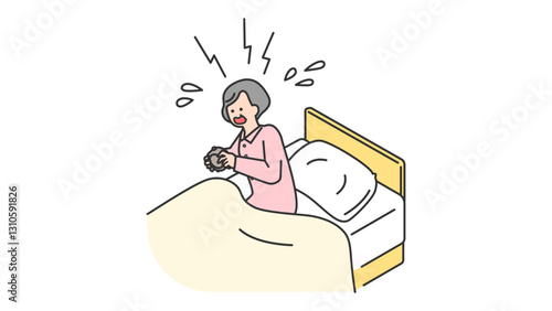 睡眠：朝寝坊をしたシニア女性