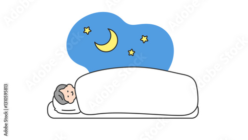 睡眠：布団で横になって眠るシニア男性