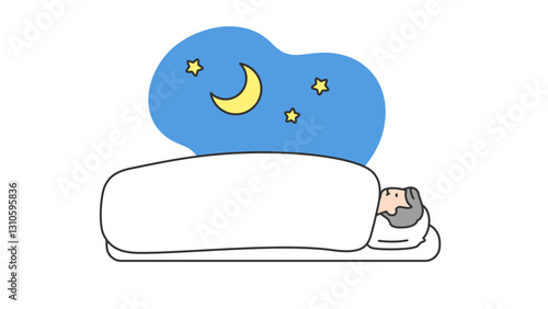 睡眠：布団で横になって眠るシニア男性
