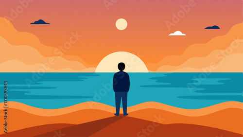 Sunrise A person standing on a beach watching the sunrise symbolizing new beginnings and hope as they embrace selfforgiveness.