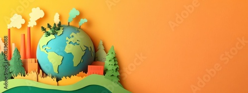 Global Warming Paper Art Illustration: Environmental Crisis and Climate Change Awareness