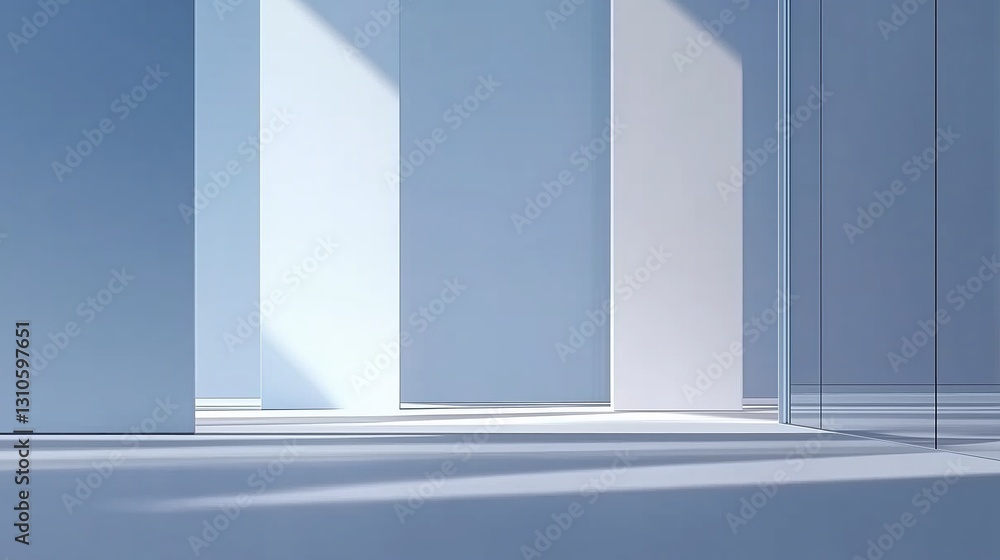 Minimalist Interior with Soft Blue Light Creating Serene Shadows in Modern Architecture Minimalist Interior with Soft Blue Light Creating Serene Shadows in Modern Architecture