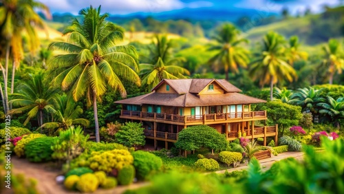 Luxury Hawaiian Resort Miniature, Scenic Island Paradise, Tilt-Shift Photography,  Koele Lodge, Lanai Island