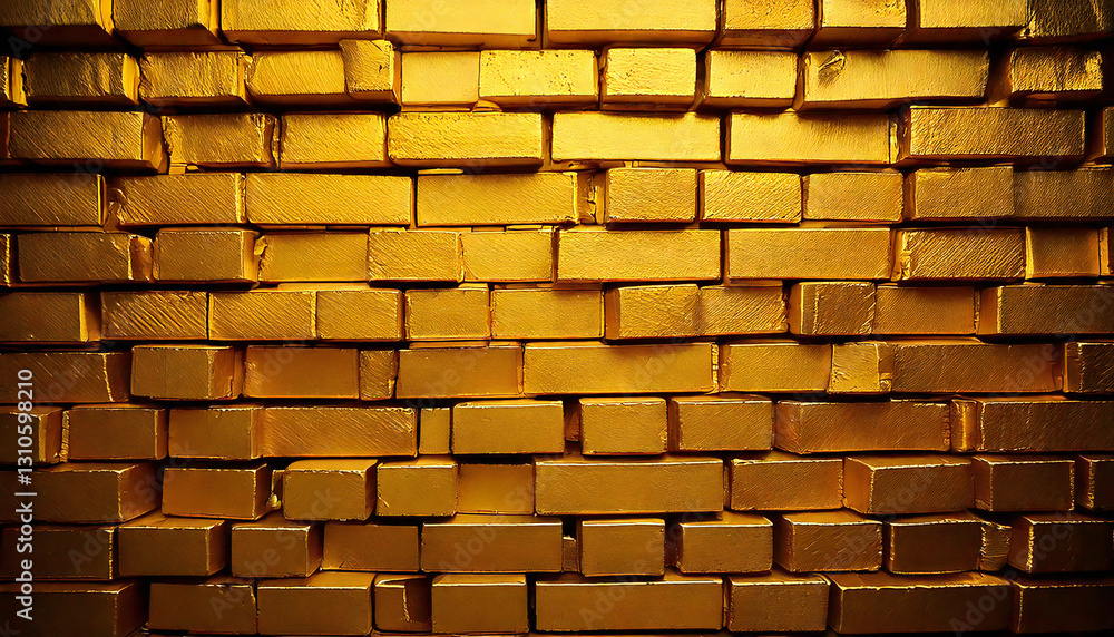 Obraz premium Stacked gold brick wall background. Gold nuggets. Treasure. Gold block background material.