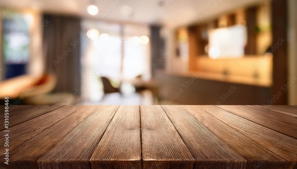 Rustic Elegance A Distressed Wood Table Top Amidst a Blurred Interior Backdrop, Evoking a Sense of Warmth and Timeless Charm. Rustic Elegance A Distressed Wood Table Top Amidst a Blurred Interior Backdrop, Evoking a Sense of Warmth and Timeless Charm.