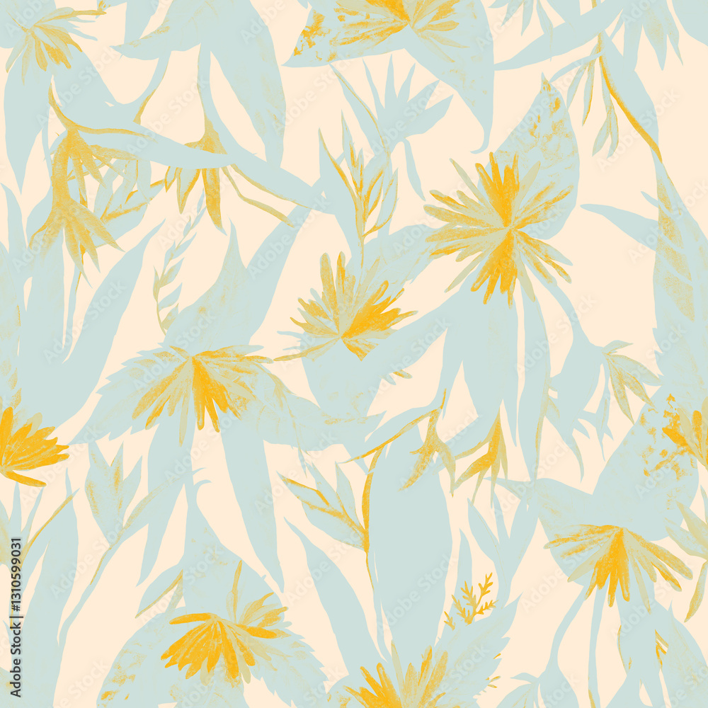 Tropical pattern, floral, leaves. Digital print in Repeat (rapport), Resolution 300 DPI, ideal for fashion, decoration and stationery. Tropical pattern, floral, leaves. Digital print in Repeat (rapport), Resolution 300 DPI, ideal for fashion, decoration and stationery.