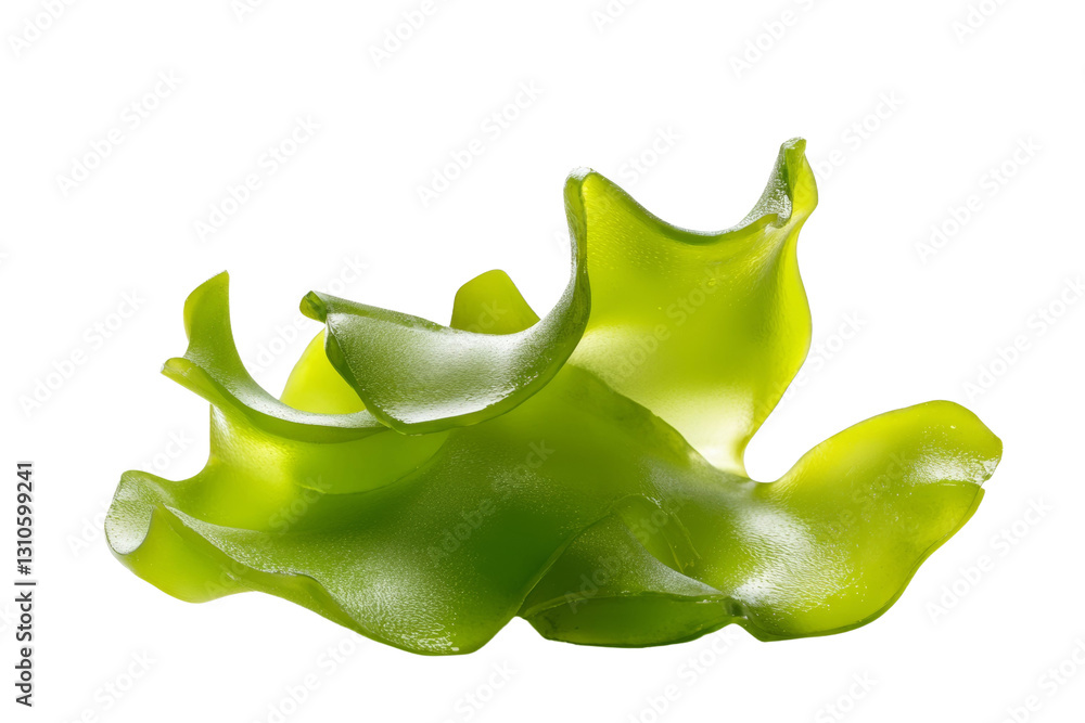 Fototapeta premium Green object with a broken edge sits on a white background, isolated