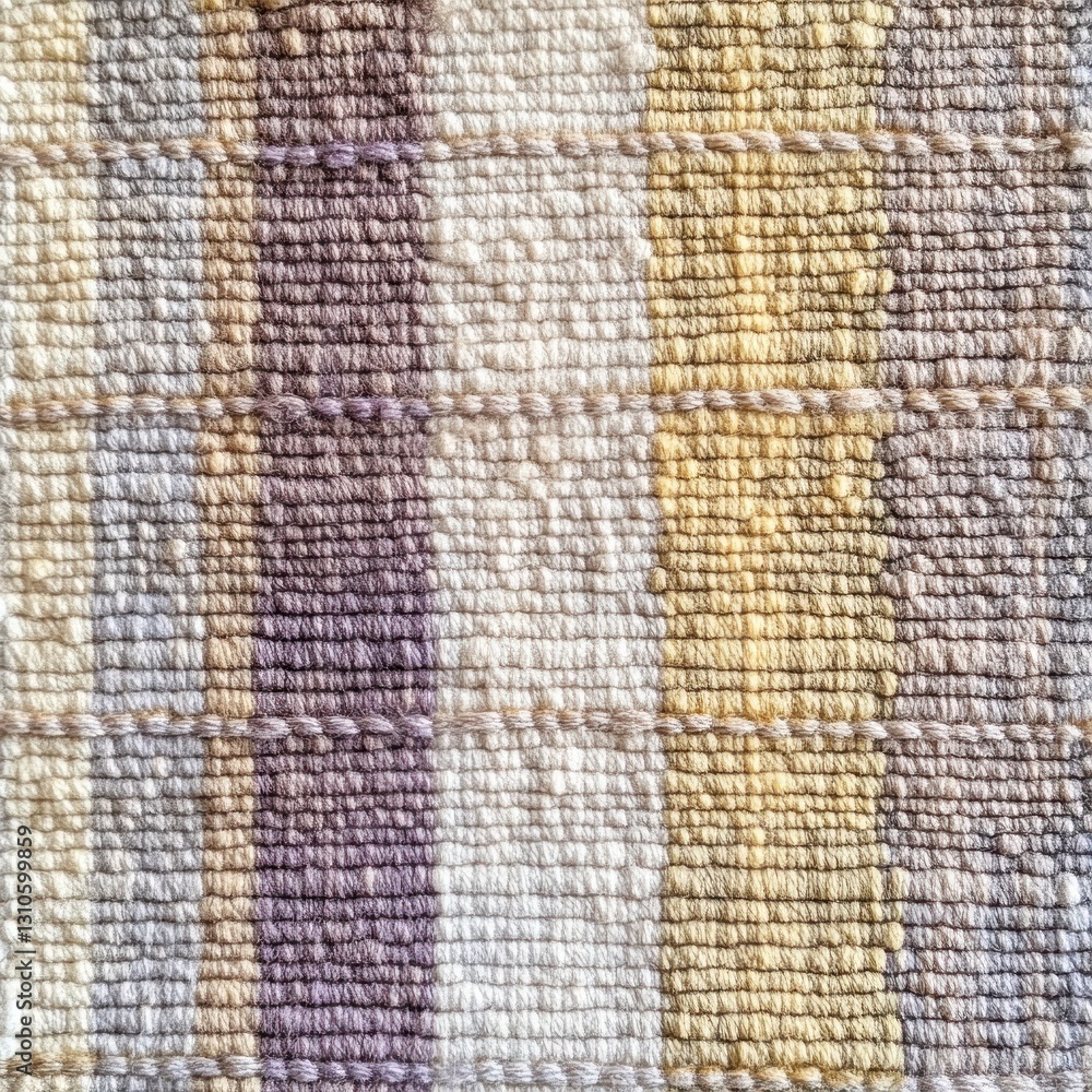 Close-up of textured woven fabric with beige, grey, and yellow stripes. Close-up of textured woven fabric with beige, grey, and yellow stripes.