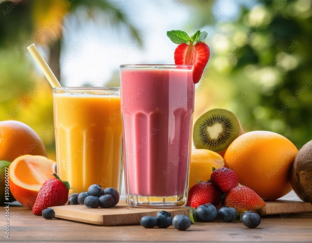 Refreshing tropical fruit smoothies with vibrant natural summer flavors Refreshing tropical fruit smoothies with vibrant natural summer flavors