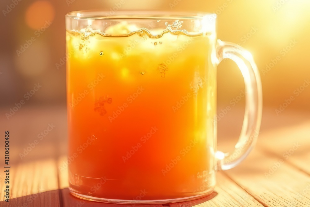 Refreshing Iced Drink in a Glass Mug on a Wooden Table Refreshing Iced Drink in a Glass Mug on a Wooden Table