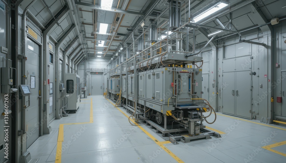 Obraz premium Industrial Facility Interior with Machinery and Control Panels