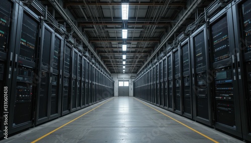 Rows of Server Racks in a Modern Data Center and Network Facility