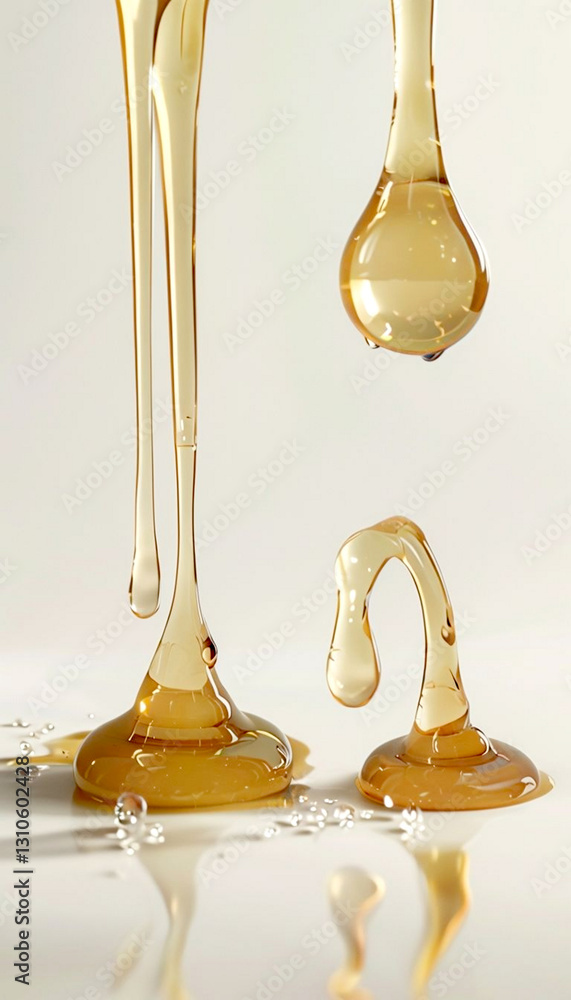 Golden Honey Drips On Smooth White Background Golden Honey Drips On Smooth White Background