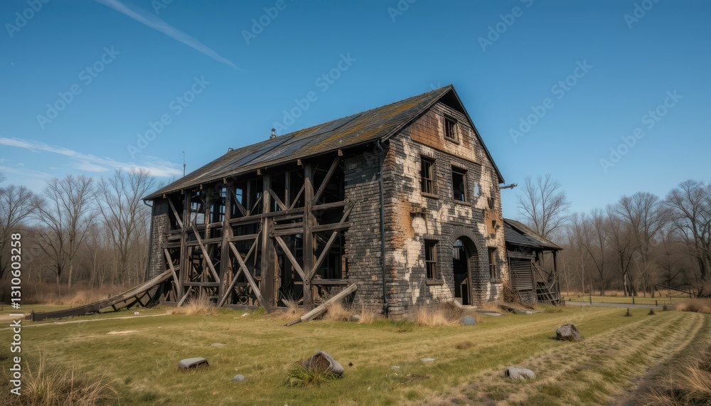 Abandoned Barn Surrounded by Nature on a Clear Blue Sky Day Abandoned Barn Surrounded by Nature on a Clear Blue Sky Day