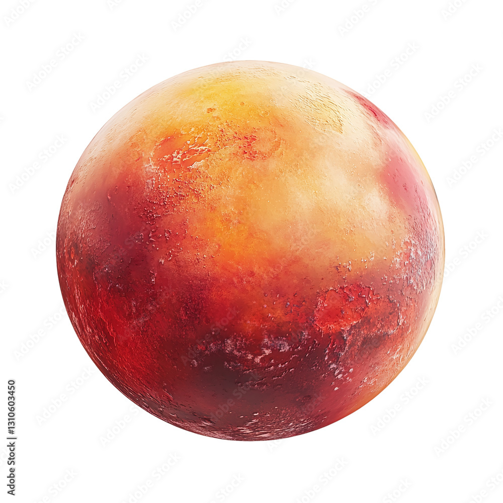 Fototapeta premium Mars planet, isolated on transparent background, representing space exploration and astronomy, a prominent celestial body in the solar system.