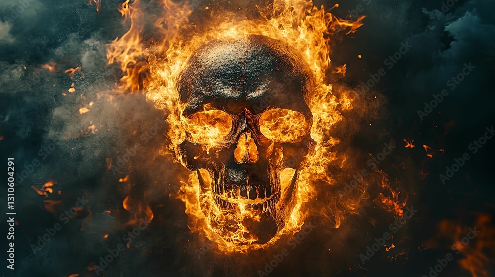 Obraz premium Fiery Skull Enveloped In Flaming Inferno